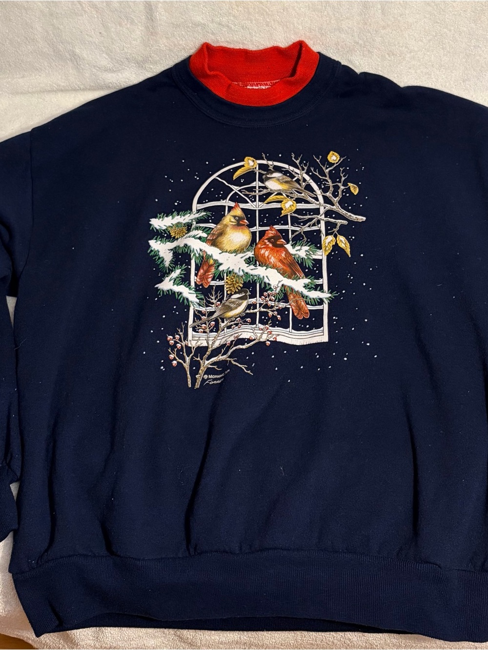 Vintage 90s Morning Sun Cardinal Bird Sweatshirt Navy Blue